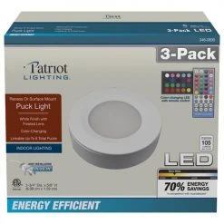 Cheapest ⌛ Patriot Lighting® Integrated LED White Plug-In Under Cabinet Puck Light - 3 Pack 🎁 -Patriot Light Store 346 0835 Web 3PK LED PuckLight RGBWW rev1850