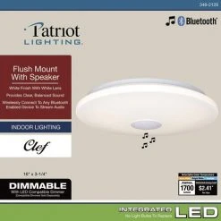 Top 10 🎁 Patriot Lighting® Clef White Integrated LED Bluetooth® Speaker Flush Mount Ceiling Light ⭐ -Patriot Light Store 3482128 Alt7