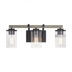Outlet ✨ Patriot Lighting® Elegant Home Brooklyn Natural Iron & Distressed Faux Wood 3-Light Vanity Light 🤩 -Patriot Light Store 351 8369 1