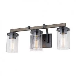 Patriot Light Store 10 Outlet ✨ Patriot Lighting® Elegant Home Brooklyn Natural Iron & Distressed Faux Wood 3-Light Vanity Light 🤩