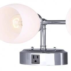 New ✨ Patriot Lighting® Palms Chrome 3-Light Vanity Light With Outlet ⌛ -Patriot Light Store 3515025 IVL418B03CH M plugside