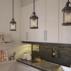 Cheap 👍 Patriot Lighting® Elegant Home Brooklyn Natural Iron & Distressed Faux Wood 1-Light Mini Pendant ❤️ -Patriot Light Store 3518366 Alt2