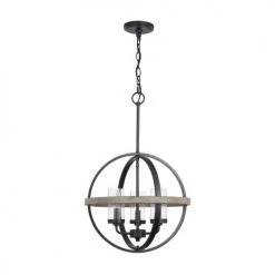 Best Pirce 👍 Patriot Lighting® Elegant Home Brooklyn Natural Iron & Distressed Faux Wood 3-Light Pendant ⭐ -Patriot Light Store 3518368 Alt1
