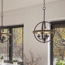 Best Pirce 👍 Patriot Lighting® Elegant Home Brooklyn Natural Iron & Distressed Faux Wood 3-Light Pendant ⭐ -Patriot Light Store 3518368 Alt2