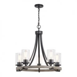Wholesale 🧨 Patriot Lighting® Elegant Home Brooklyn 5-Light Natural Iron & Distressed Faux Wood Chandelier 🔔
