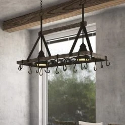 Best deal 😍 Patriot Lighting® Elegant Home Bodhi Black & Replica Wood 2 Light Pot Rack Island Light 🛒 -Patriot Light Store 3518372 Alt4