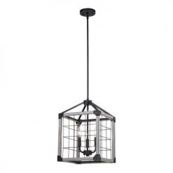 Brand new ⌛ Patriot Lighting® Elegant Home Levon Weathered Gray Faux Wood & Black 3-Light Pendant ❤️ -Patriot Light Store 3518469 Alt1