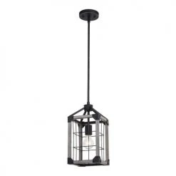 Buy 🥰 Patriot Lighting® Elegant Home Levon Weathered Gray Faux Wood & Black 1-Light Mini Pendant ✨ -Patriot Light Store 3518470 Alt1