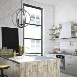 New ✨ Patriot Lighting® Elegant Home Hendy Black Stainless Steel & Faux Wood 4-Light Pendant 🛒 -Patriot Light Store 3518512 LIFE