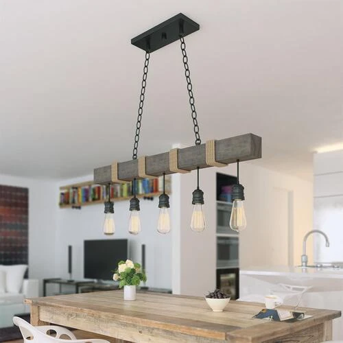 Cheapest ⭐ Patriot Lighting® Joyce Natural Wood And Black 5-Light Island Light 💯 4 Cheapest ⭐ Patriot Lighting® Joyce Natural Wood And Black 5-Light Island Light 💯 - Image 2