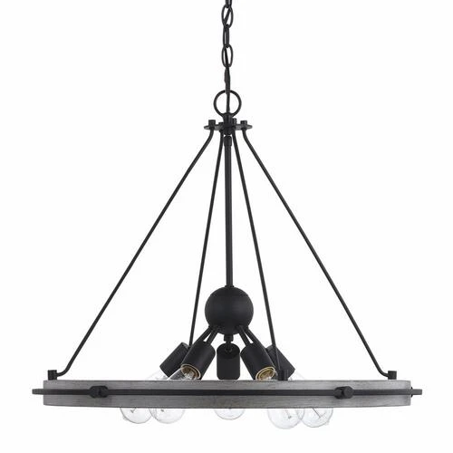 New 🤩 Patriot Lighting® Clint Textured Black And Weathered Gray Faux Wood 5-Light Pendant 🎉 5 New 🤩 Patriot Lighting® Clint Textured Black And Weathered Gray Faux Wood 5-Light Pendant 🎉 - Image 3