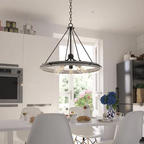 New 🤩 Patriot Lighting® Clint Textured Black And Weathered Gray Faux Wood 5-Light Pendant 🎉 4 New 🤩 Patriot Lighting® Clint Textured Black And Weathered Gray Faux Wood 5-Light Pendant 🎉 - Image 2