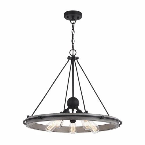 New 🤩 Patriot Lighting® Clint Textured Black And Weathered Gray Faux Wood 5-Light Pendant 🎉 3 New 🤩 Patriot Lighting® Clint Textured Black And Weathered Gray Faux Wood 5-Light Pendant 🎉