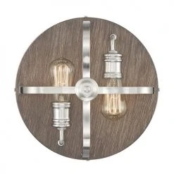 Best reviews of 😀 Patriot Lighting® Waverly Satin Nickel & Wood 2-Light Flush Mount Ceiling Light 🤩 -Patriot Light Store 3518764 Alt3