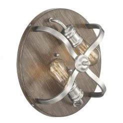 Best reviews of 😀 Patriot Lighting® Waverly Satin Nickel & Wood 2-Light Flush Mount Ceiling Light 🤩 -Patriot Light Store 3518764 Alt4