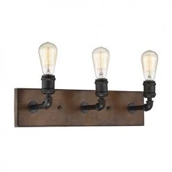 Flash Sale ⭐ Patriot Lighting® Elegant Home Steele Replica Wood With Antique Black 3-Light Vanity Light 🤩