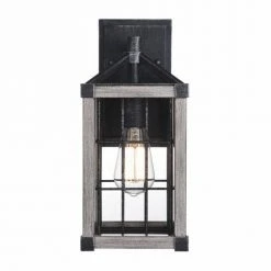 Best Sale ❤️ Patriot Lighting® Elegant Home Levon Weathered Gray Faux Wood & Black Outdoor Wall Light ✔️ -Patriot Light Store 3561118 Alt1