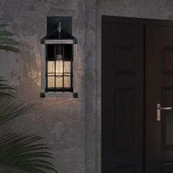 Best Sale ❤️ Patriot Lighting® Elegant Home Levon Weathered Gray Faux Wood & Black Outdoor Wall Light ✔️ -Patriot Light Store 3561118 Alt3
