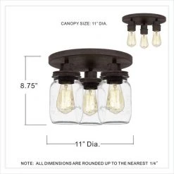 Top 10 ✨ Patriot Lighting® Wheland Matte Black 3-Light Semi-Flush Mount Ceiling Light 😀 -Patriot Light Store MND4244E DIM