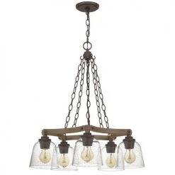 Best Sale 😀 Patriot Lighting® Elegant Home Astaria 5-Light Matte Black & Faux Wood Chandelier 🎉 -Patriot Light Store MND4326A 2
