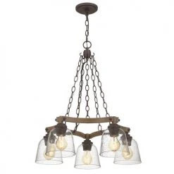 Best Sale 😀 Patriot Lighting® Elegant Home Astaria 5-Light Matte Black & Faux Wood Chandelier 🎉 -Patriot Light Store MND4326A 4